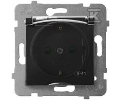 Ospel ARIA Purslų nepraleidžiantis lizdas SCHUKO IP44 su srovės kelio sklendėmis, permatomas dangtelis, metalinis juodas GPH-1USP/m/33/d