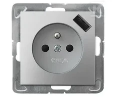 Ospel Vieno lizdo Impresja GP-1YZPUSB/m/18 su įžeminimu ir langinėmis su USB įkrovikliu 2.1A, sidabrinė
