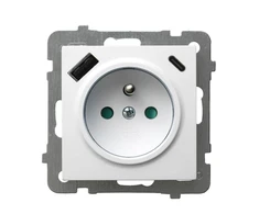 Ospel GP-1GZPUSBAC/m/00 AS Viengubas lizdas su įžeminimu ir srovės kelio skląsčiais, su USB A+C įkrovikliu, baltas GP-1GZPUSBAC/m/00