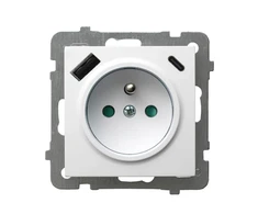 Ospel GP-1GZPUSBAC/m/18 AS Viengubas lizdas su įžeminimu, srovės kelio skląsčiais, su USB įkrovikliu A+C, sidabrinis GP-1GZPUSBAC/m/18