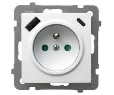 Ospel GP-1GZPUSBAC/m/18 AS Viengubas lizdas su įžeminimu, srovės kelio skląsčiais, su USB įkrovikliu A+C, sidabrinis GP-1GZPUSBAC/m/18