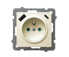 Ospel GP-1GZPUSBAC/m/27 AS Viengubas lizdas su įžeminimu ir srovės kelio skląsčiais, su USB A+C įkrovikliu, ekru spalvos, GP-1GZPUSBAC/m/27