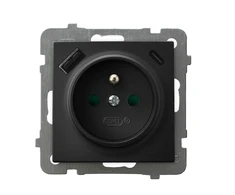 Ospel GP-1GZPUSBAC/m/33 AS Viengubas lizdas su įžeminimu ir srovės kelio skląsčiais, su USB A+C įkrovikliu, juodos metalinės spalvos GP-1GZPUSBAC/m/33