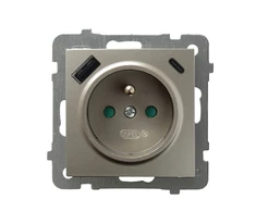 Ospel GP-1GZPUSBAC/m/45 AS Viengubas lizdas su įžeminimu ir srovės kelio sklendėmis, su USB įkrovikliu A+C, atlasinis apšvietimas GP-1GZPUSBAC/m/45
