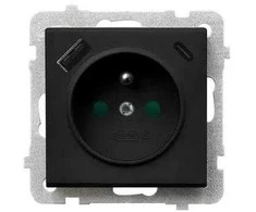 Ospel GP-1RZPUSBAC/m/33 SONATA Viengubas lizdas su įžeminimu ir srovės kelio skląsčiais, su USB A+C įkrovikliu, juodos metalinės spalvos GP-1RZPUSBAC/m/33