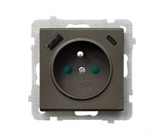 Ospel GP-1RZPUSBAC/m/40 SONATA Viengubas lizdas su įžeminimu ir srovės kelio skląsčiais, su USB A+C įkrovikliu, šokolado metalo spalvos GP-1RZPUSBAC/m/40