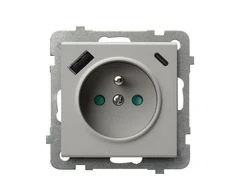 Ospel GP-1RZPUSBAC/m/82 SONATA Viengubas lizdas su įžeminimu ir srovės kelio skląsčiais, su USB A+C įkrovikliu, kašmyro spalvos GP-1RZPUSBAC/m/82