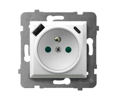 Ospel GP-1UZPUSBAC/m/00 ARIA Viengubas lizdas su įžeminimu ir srovės kelio skląsčiais, su USB A+C įkrovikliu, baltas GP-1UZPUSBAC/m/00