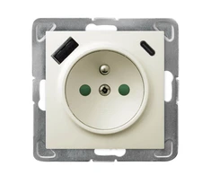 Ospel GP-1YZPUSBAC/m/00 IMPRESJA Viengubas lizdas su įžeminimu ir srovės kelio skląsčiais, su USB A+C įkrovikliu, baltas GP-1YZPUSBAC/m/00