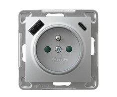 Ospel GP-1YZPUSBAC/m/33 IMPRESJA Viengubas įžemintas lizdas su srovės kelio sklendėmis, su USB A+C įkrovikliu, juodos spalvos GP-1YZPUSBAC/m/33