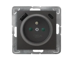 Ospel GP-1YZPUSBAC/m/50 IMPRESJA Viengubas lizdas su įžeminimu ir srovės kelio sklendėmis, su USB A+C įkrovikliu, antracito spalvos GP-1YZPUSBAC/m/50