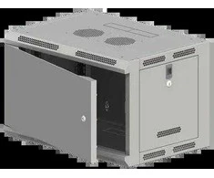 Pakabinama spintelė 19" 9U 600x500, neskaidoma, vienvėrės METALINĖS DURYS, pilnas galinis dangtis, kilnojami perforuoti šoniniai dangčiai, pilka spalva, 4 sijos, FLAT PACK ALANTEC