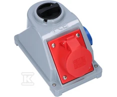 PCE Fiksuotas lizdas su jungikliu Combo- Pol 16A 400V 3P + Z + N 230V IPv44 96061541 W