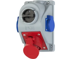 PCE Fiksuotas lizdas su jungikliu Combo- Pol 16A 400V 3P + Z + N 2x230V IP44 96061542 W