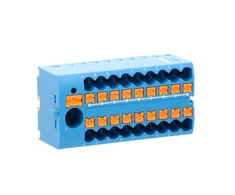 Phoenix Contact 1019558 Paskirstymo blokas PTVFIX 6/18X2.5-NS35A BU, mėlyna pramoninė jungtis - 18 prijungimo taškų, kurių skerspjūvis 2,5 mm2