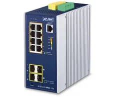 Šakotuvas PLANET Industrial 8 prievadų GE PoE+ 2*1G SFP+ 2*2,5G SFP - 8 prievadų valdomas L2+ gigabito Ethernet (10/100/1000) Maitinimas per Ethernet (PoE) Aliuminio, Mėlyna