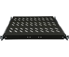 19" 1U ištraukiama lentyna, 570 mm gylio, juoda, 4 ALANTEC tvirtinimo taškai