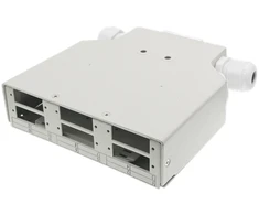 Skaidulinės optikos paskirstymo dėžutė DIN bėgiui 6xSC duplex / 6xLC quad su priekine plokšte ALANTEC