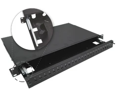 Teleskopinė šviesolaidinė komutacinė panelė 24xSC simplex / 24xLC duplex 19" 1U su tvirtinimo priedais (lizdais, juostelėmis) ALANTEC
