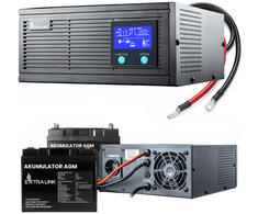 Extralink „Piorun“ 2000VA/1600W keitiklio komplektas + 2x Extralink AGM 12V 100Ah akumuliatoriai | Avarinis maitinimo šaltinis | Gryna sinusinė banga, 12 V nuolatinės srovės akumuliatoriaus įtampa + nereikalaujantis priežiūros