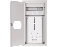 Sabaj System Sabaj Ant paviršiaus montuojama skaitiklių spintelė, 1 metro, 3 fazių elektroninė, 12 IP31 modulių už spynos ir stiklo NRL 12E ZSZ 4-285E