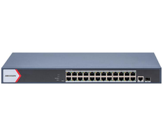 Maršrutizatorius 26 prievadų, 24 PoE prievadų komutatorius Hikvision DS-3E1526P-EI/M (valdomas, 1xSFP, 1xRJ45, 52Gbps, 230W)
