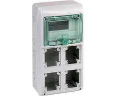 Schneider 13179 Mureva IP65 ant paviršiaus montuojamas 1x8 skirstomasis įrenginys, skirtas prijungti gMRV-1-8-NT-T/4 lizdus 4 skylės 90x100mm 13179