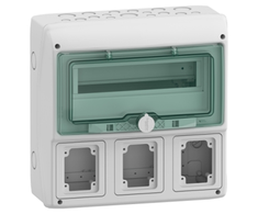 Schneider 13180 Mureva IP65 ant paviršiaus montuojami skirstomieji įrenginiai 1x12, skirti gMRV-1-12+1-NT-T/3 lizdams 3 skylės 90x100mm 13180