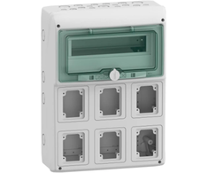 Schneider 13181 Mureva IP65 ant paviršiaus montuojami skirstomieji įrenginiai 1x12, skirti gMRV-1-12+1-NT-T/6 lizdams 6 skylės 90x100mm 13181
