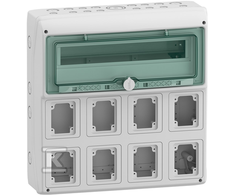 Schneider 13182 Skirstyklė 1x18 paviršiuje montuojama Mureva IP65, skirta gMRV-1-18+1-NT-T/8 lizdams 8 skylės 90x100mm 13182