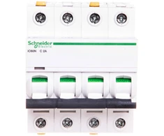 Schneider A9F04402 Grandinės pertraukiklis 4P C 2A 6kA AC iC60N-C2-4 A9F04402