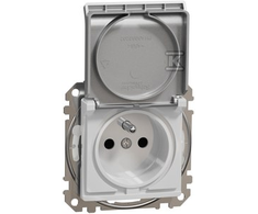 Schneider Electric Sedna Design, 2P+PE lizdas su IP44 langinėmis, sidabrinis aliuminis