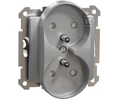Schneider Electric Sedna Design, 2x2P+PE lizdas su langinėmis rėmo sistemai, sidabrinis aliuminis