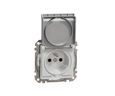 Schneider Electric Sedna Design, 2P+PE lizdas su IP44 langinėmis, sidabrinis aliuminis