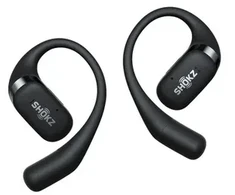 SHOKZ OpenFit belaidės ant ausies dedamos ausinės, skirtos skambučiams, muzikai, sportui ir kasdieniam naudojimui, su „Bluetooth“ ir juodomis spalvomis.