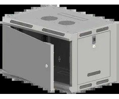 Sieninė spintelė 19" 6U 600x500, neskaidoma, vienvėrės METAL DURYS, pilnas galinis dangtis, kilnojami perforuoti šoniniai dangčiai, pilka spalva, 4 sijos, FLAT PACK ALANTEC