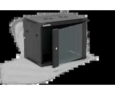 Sieninė spintelė 19" 9U 600x450, vienos varčios stiklinės durys, nuimamas galinis dangtis, nuimami šoniniai dangčiai, rakinama, 4 sijos, juoda, ALANTEC