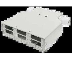 Skaidulinės optikos paskirstymo dėžutė DIN bėgiui 6xSC duplex / 6xLC quad su priekine plokšte ALANTEC