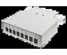 Skaidulinės optikos paskirstymo dėžutė DIN bėgiui 8xSC simplex / 8xLC duplex su ALANTEC priekine plokšte