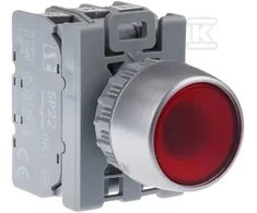 Spamel padengtas mygtukas 1 apsisukimas raudonas 230 V AC LED SP22-KLC-01-230-LED-AC