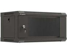 Prie sienos montuojama stovo tipo spintelė 19" 4U 540x350 juodos stiklinės durys LANBERG (plokštos konstrukcijos)