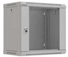 Prie sienos montuojama rack spintelė 19" 9U 540x350 pilkos stiklinės durys LANBERG (PLOKŠČIA PAKUOTĖ)