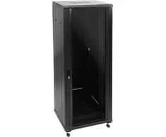 19" 42U 600x600 duomenų perdavimo spinta, stiklinės priekinės durys, tvirtos plieninės galinės durys, spyna, 4 laikančiosios sijos, 4 reguliuojamo aukščio kojelės, savarankiškam surinkimui, juoda Q-LANTEC
