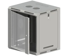 19" 15U 600x500 pakabinama spintelė, nedaloma, vienos sparnos stiklinės durys, pilnas galinis dangtis, perforuoti judantys šoniniai dangčiai, pilka, 4 sijos, PLOKŠČIA PAKUOTĖ ALANTEC