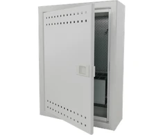 Korpuso spinta, telekomunikacinė spinta, FTTH 350x250x90, montuojama paviršiuje, perforuotos durys, 1 x lizdas. elektra, 14x lizdai kertinis akmuo ALANTEC