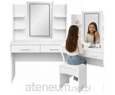 Lean Kosmetinis staliukas su LED veidrodžiu ir 2 stalčiais, baltas, 140 × 80 × 40 cm