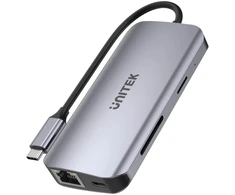 Unitek D1122A01 aktyvus USB-C šakotuvas 5Gbps, 2x HDMI 4K, kortelių skaitytuvas, RJ-45, PD 100W