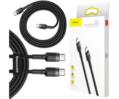 USB-C / USB-C KABELAS Baseus Cafule CATKLF-GG1 100cm 60W 3A PD 2.0 QC 3.0 JUODAI PILKAS PINTAS