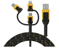 USB kabelis Dewalt USB-A - USB-C + microUSB + Lightning 1,8 m juodas (DXMA131-1356-DWG)