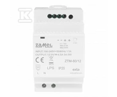 Zamel Perjungiamas maitinimo šaltinis, montuojamas ant TH-35 (DIN) bėgio, 60W, 12V DC tipas: ZTM-60/12 EXT10000283